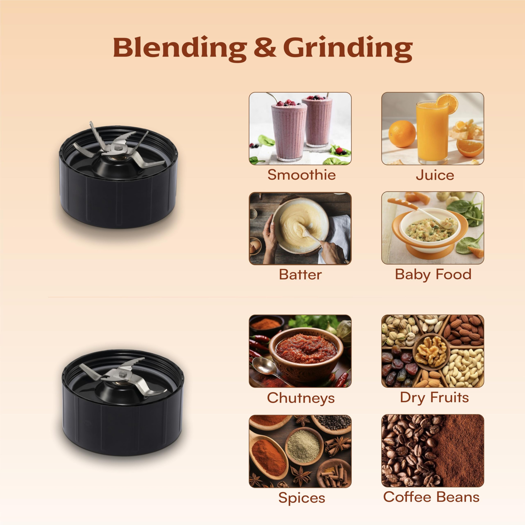 Cookwell Bullet Mixer Grinder 5 Jars 3 Blades Silver - Copper 600 Watts - 2 Year Warranty