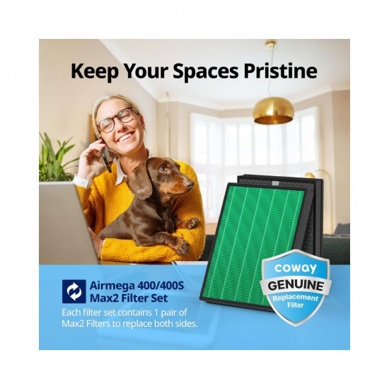 Coway Airmega 400400S Air Purifier Replacement Filter Set Max 2 Green True HEPA and Active Carbon Filter AP-2015-FP