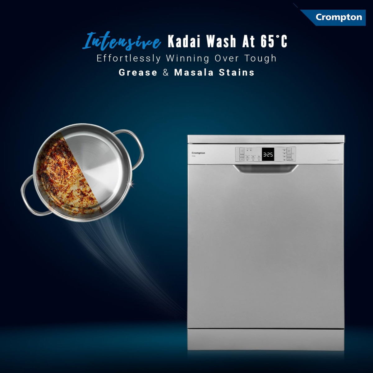 Crompton 14 Place Setting Freestanding Dishwasher with 6 Wash Programs and Super Active Drying System Energy Saving Dishwasher