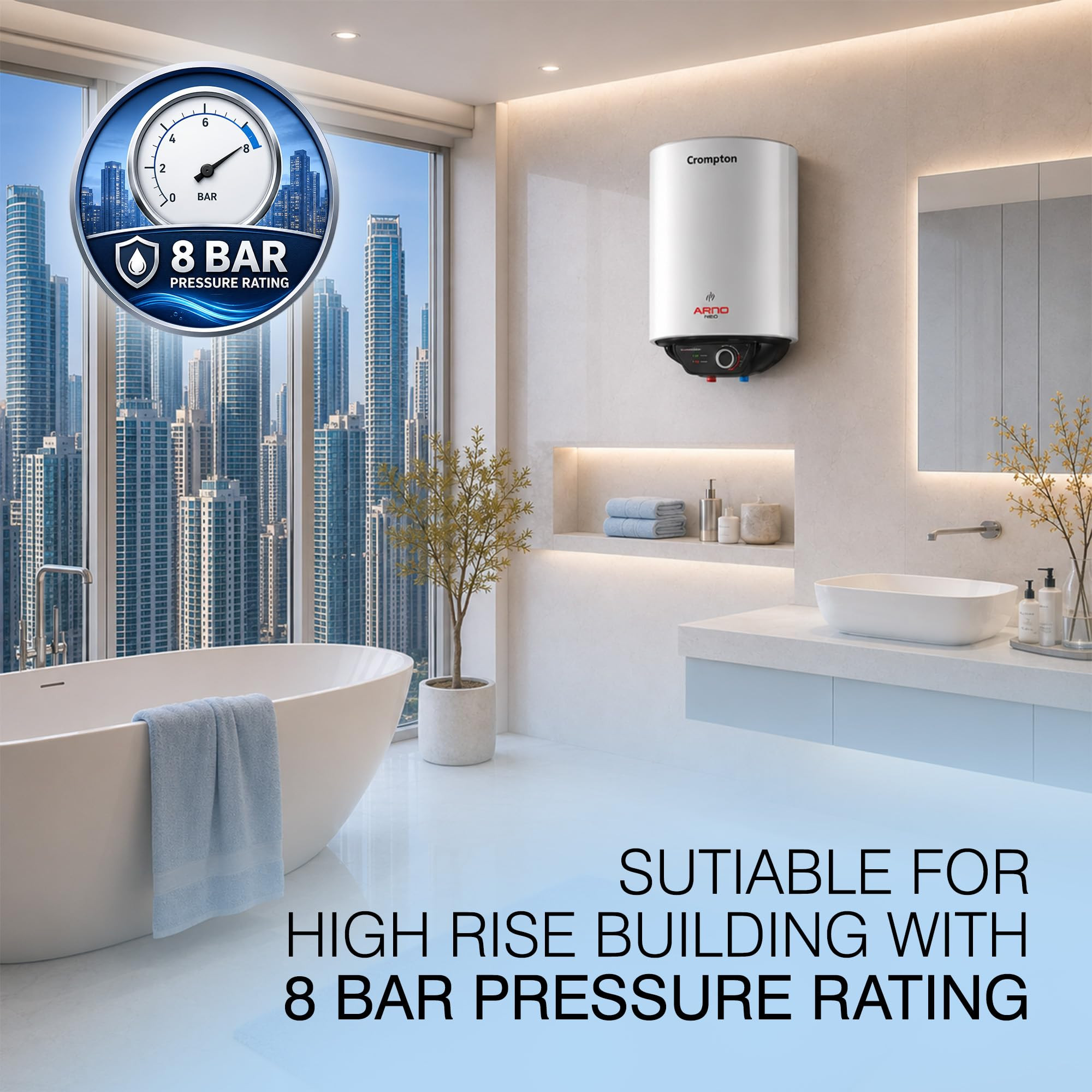 Crompton Arno Neo 15-L 5 Star Rated Storage Water Heater Geyser with Advanced 3 Level Safety National Energy Conservation Award Winner 2023
