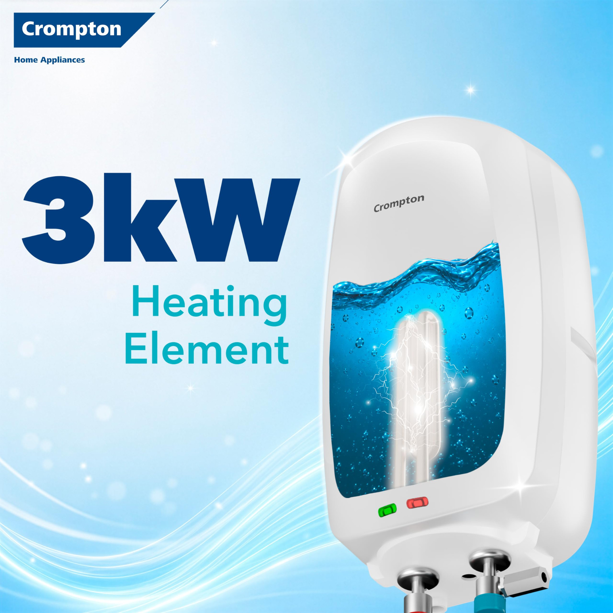 Crompton Arno Neo 5 Litre Instant Water Heater  3 kW Heating Element  Food Grade SS Tank  6 Bar Pressure Rated  Advanced 3-Level Safety  5 Years Tank Warranty