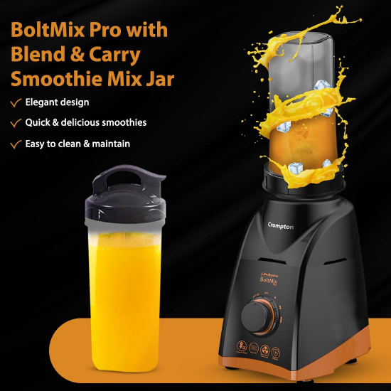 Crompton Boltmix Pro Mixer Grinder Blender Heavy Duty 750W Powertron Motor 3 Stainless steel Blade 1 unbreakable jar Motor Vent-X Technology
