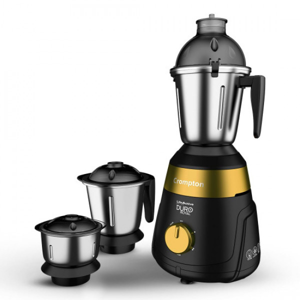 Image of Crompton Duro Royal 750 W Mixer grinder with 3 Jars (3 stainless steel Jars with lid lock)| Maxi Grind Technology &amp; Food Grade Jars|Black