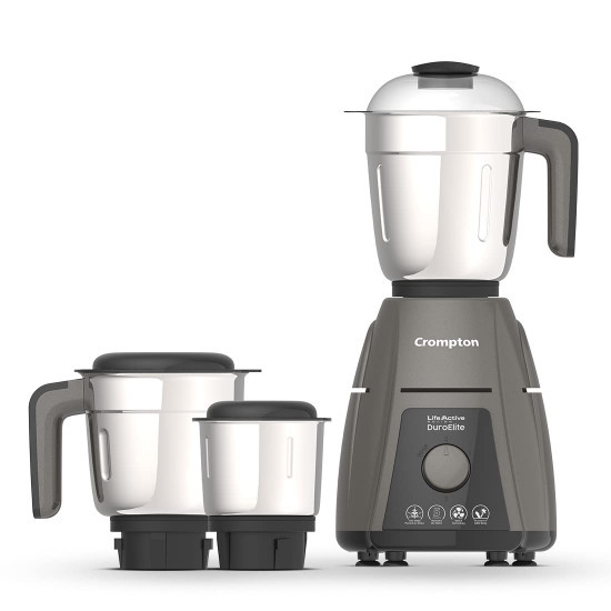 Crompton DuroElite 800Watt Mixer Grinder with Motor Vent-X Technology 3 Stainless Steel Jars Mettalic Finish
