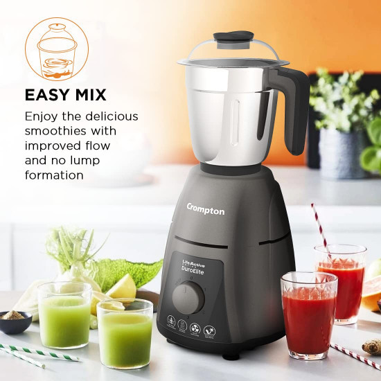 Crompton DuroElite 800Watt Mixer Grinder with Motor Vent-X Technology 3 Stainless Steel Jars Mettalic Finish