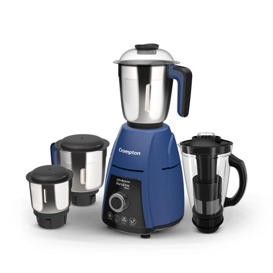 Crompton DuroElite Plus 800 W Mixer Grinder with 4 Jars 3 Stainless Steel Jars 15L Juicer Jar with Fruit Filter Heavy Duty Powertron Motor Motor Vent-X Technology Blue