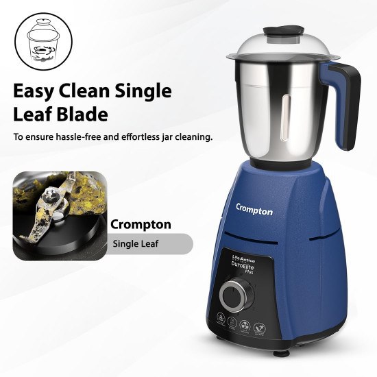 Crompton DuroElite Plus 800 W Mixer Grinder with 4 Jars 3 Stainless Steel Jars 15L Juicer Jar with Fruit Filter Heavy Duty Powertron Motor Motor Vent-X Technology Blue