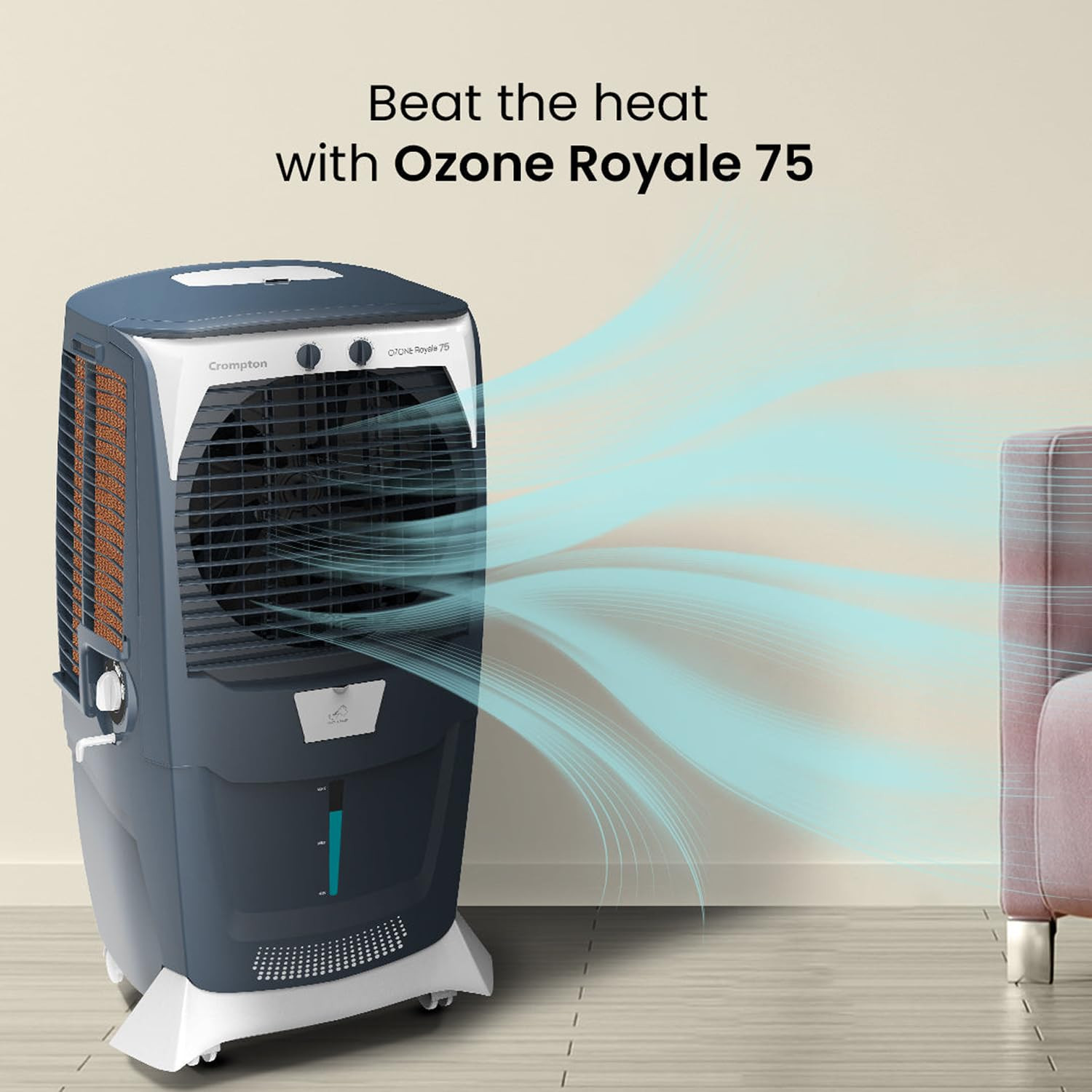 Crompton Ozone Royale 75 Litres Desert Air Cooler for home  Large  Easy Clean Ice Chamber  High Density Honeycomb Pads  Everlast Pump  Humidity Control  Auto Fill  Drain Function