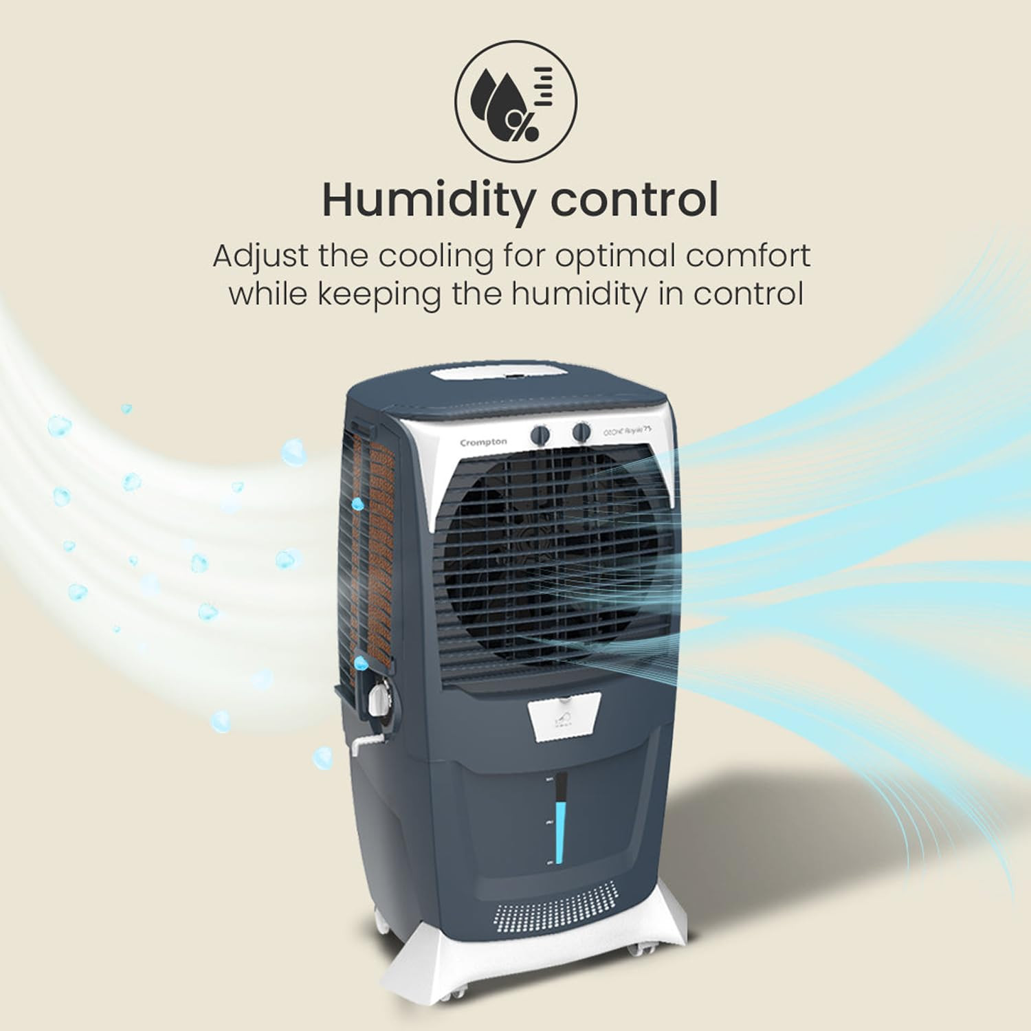 Crompton Ozone Royale 75 Litres Desert Air Cooler for home  Large  Easy Clean Ice Chamber  High Density Honeycomb Pads  Everlast Pump  Humidity Control  Auto Fill  Drain Function