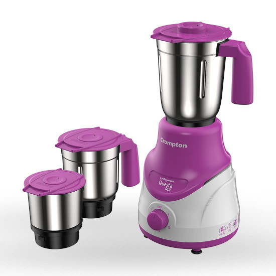 Crompton QUESTA DLX Mixer Grinder 100 Copper Motor Motor Vent-X Technology 3 Stainless Steel Jars Lavender