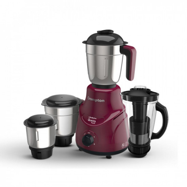 Image of Crompton QUESTA ROYALX 750-Watt Mixer Grinder with Powertron Motor &amp; Motor Vent-X Technology (3 Stainless Steel Jars, 1.5L Blender Jar with Fruit Filter, Beetroot)