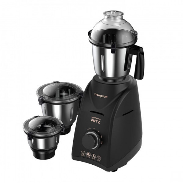 Image of Crompton Ritz 750-Watt Mixer Grinder with Anti-Bacteria &amp; Anti-Odour N9 Plastix Technology (3 Stainless Steel Jars, Matte Black), (ACGM-RITZ)