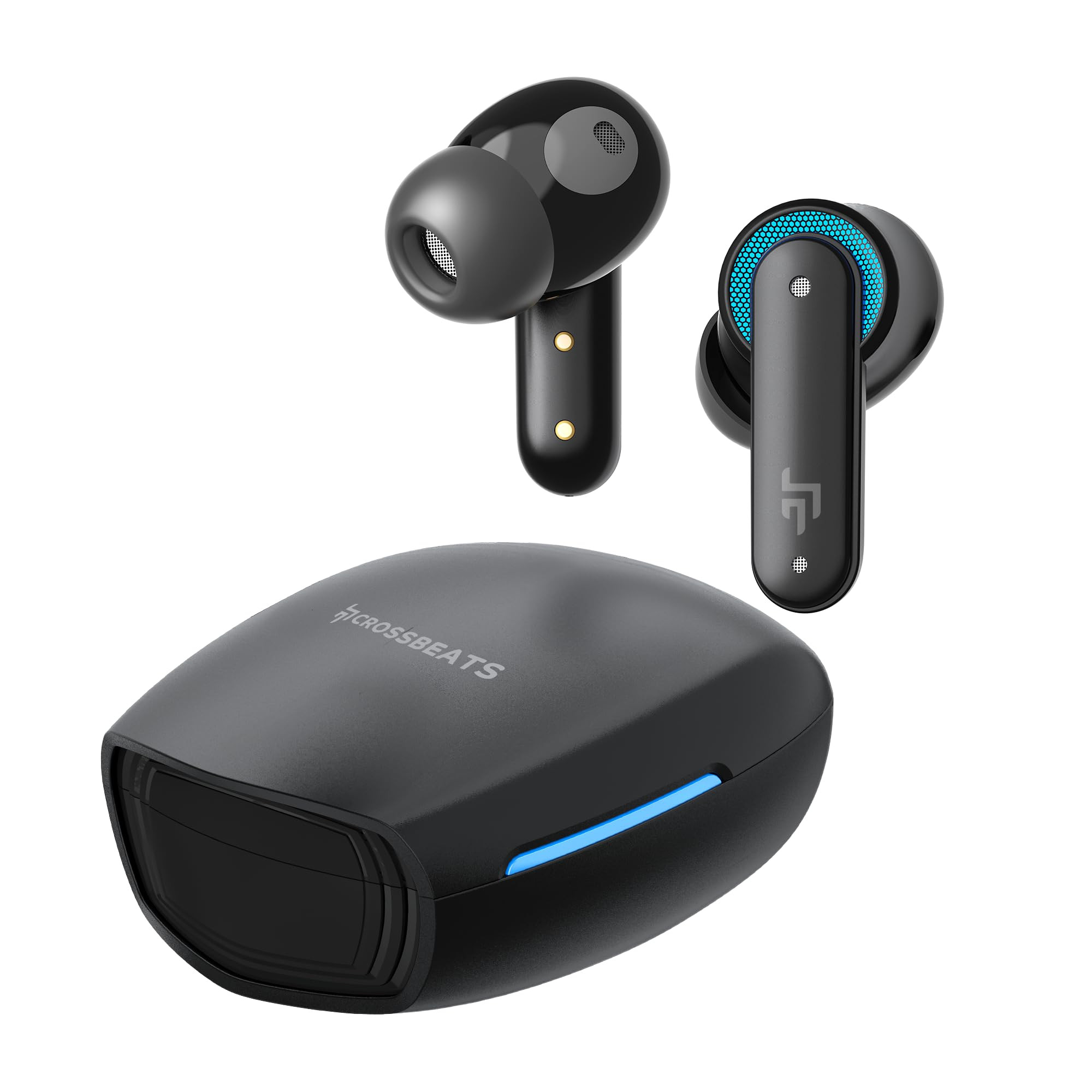 CrossBeats Fury Max Gaming TWS in-Ear Buds 100hr Playtime Bluetooth Earphones RGB Lights BT v54 30ms Low Latency 360 Spatial Audio 3D Sound Stage 6 mics AI ENC Dual EQ ModesBlack