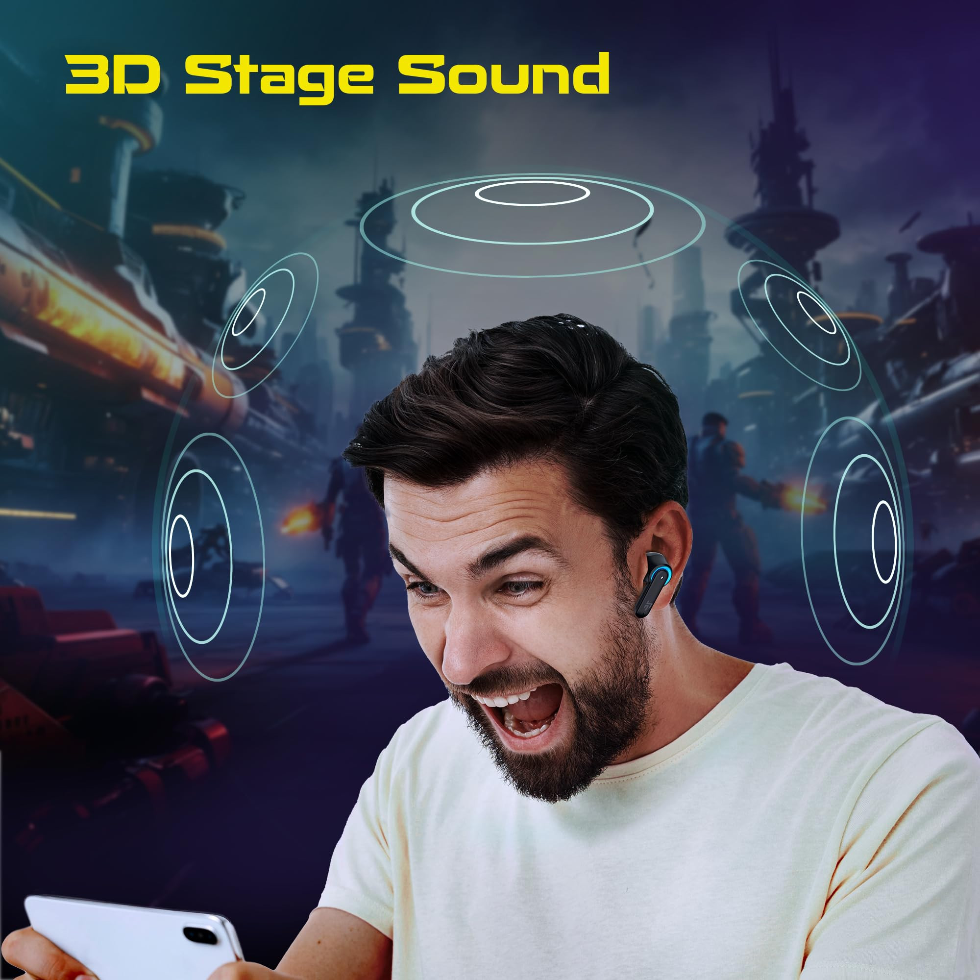 CrossBeats Fury Max Gaming TWS in-Ear Buds 100hr Playtime Bluetooth Earphones RGB Lights BT v54 30ms Low Latency 360 Spatial Audio 3D Sound Stage 6 mics AI ENC Dual EQ ModesBlack