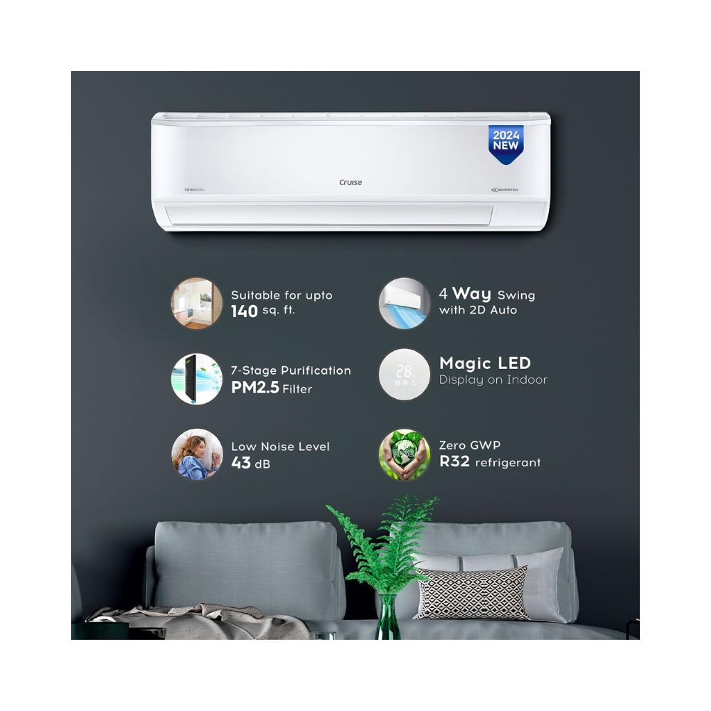 Cruise 15 Ton 3 Star Inverter Split AC with 7-Stage Air Filtration 100 Copper