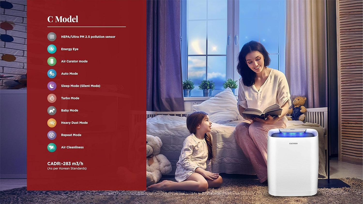 Cuckoo Air Purifier C Model with Ultra PM 25 Pollution Sensor Cover Area 40257 sqft