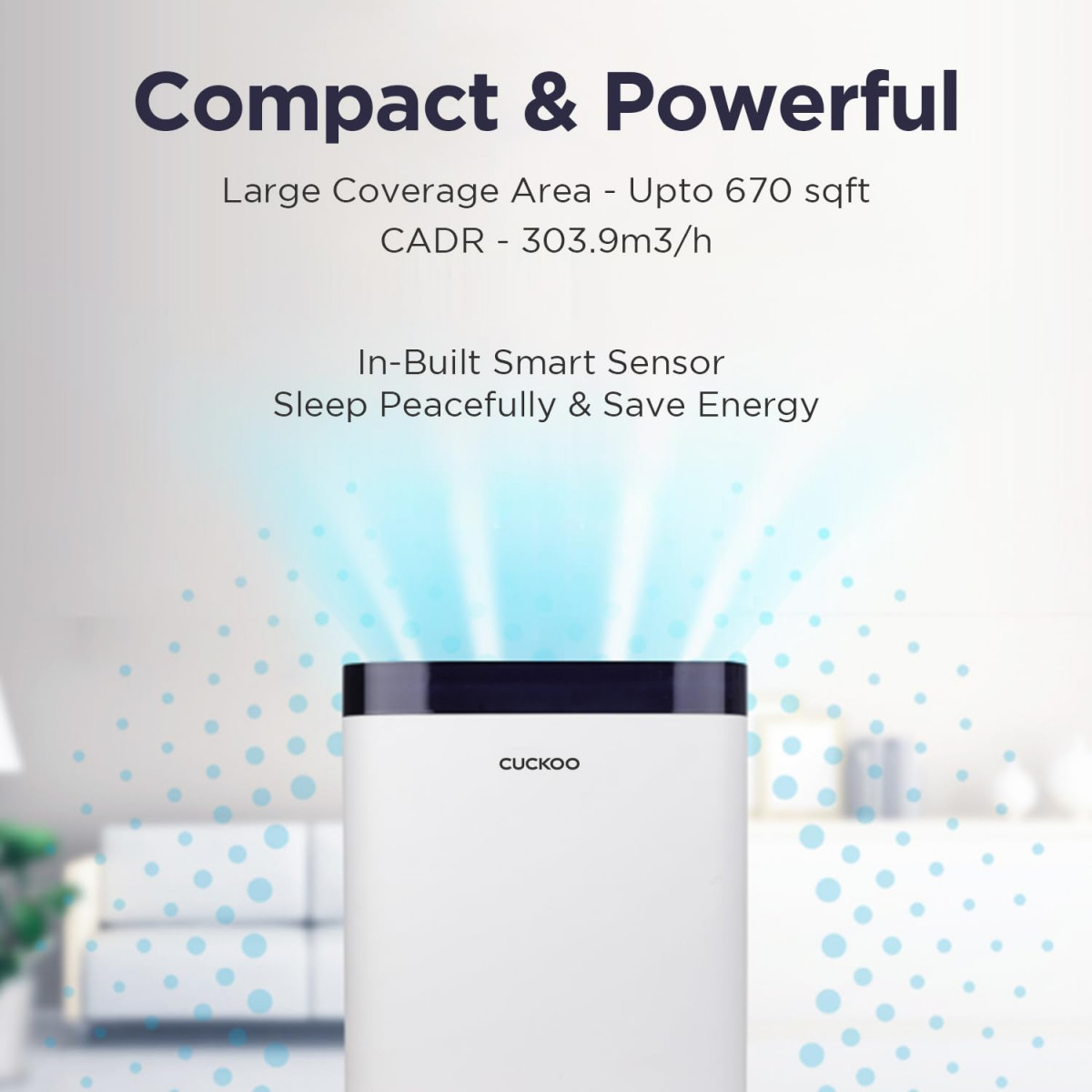 CUCKOO Air Purifier for Home - HEPA Filtration Removes 999 Smog Pollutants PM 03 Particles Real Time LED Air Quality Indicator  Large Coverage Area upto 670 sqft  8 Yrs Warranty CAC-G0910FWH