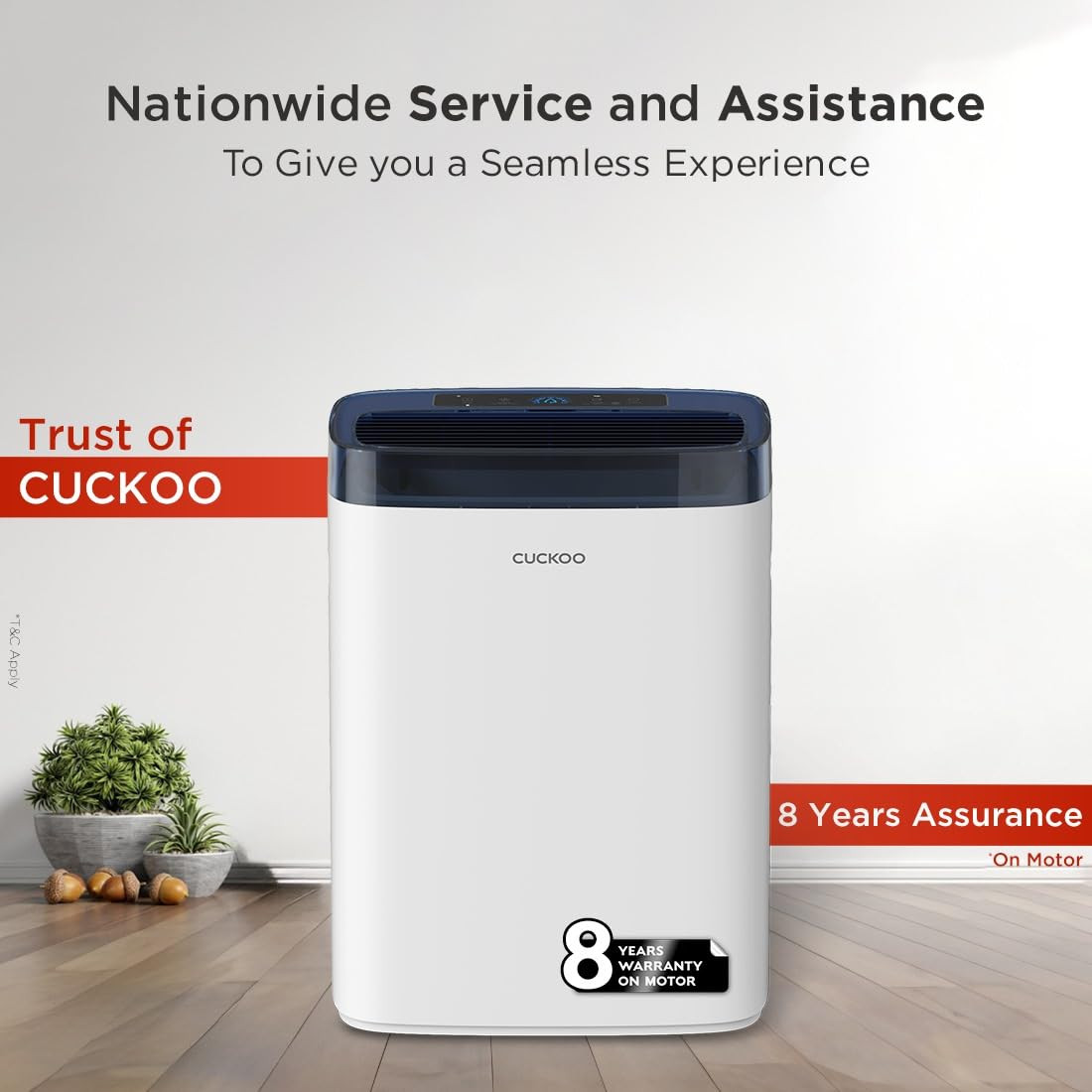 CUCKOO Air Purifier for Home - HEPA Filtration Removes 999 Smog Pollutants PM 03 Particles Real Time LED Air Quality Indicator Large Coverage Area upto 670 sqft 8 Yrs Warranty CAC-G0910FWH