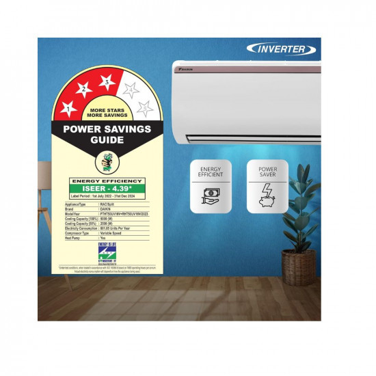 Daikin 15 Ton 3 Star Hot Cold Inverter Split AC Copper PM 25 Filter FTHT50UV White