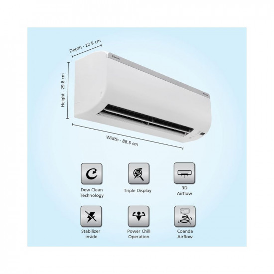 Daikin 15 Ton 3 Star Inverter Split AC Copper PM 25 Filter Triple Display Dew Clean Technology Coanda Airflow 2023 Model MTKL50U White