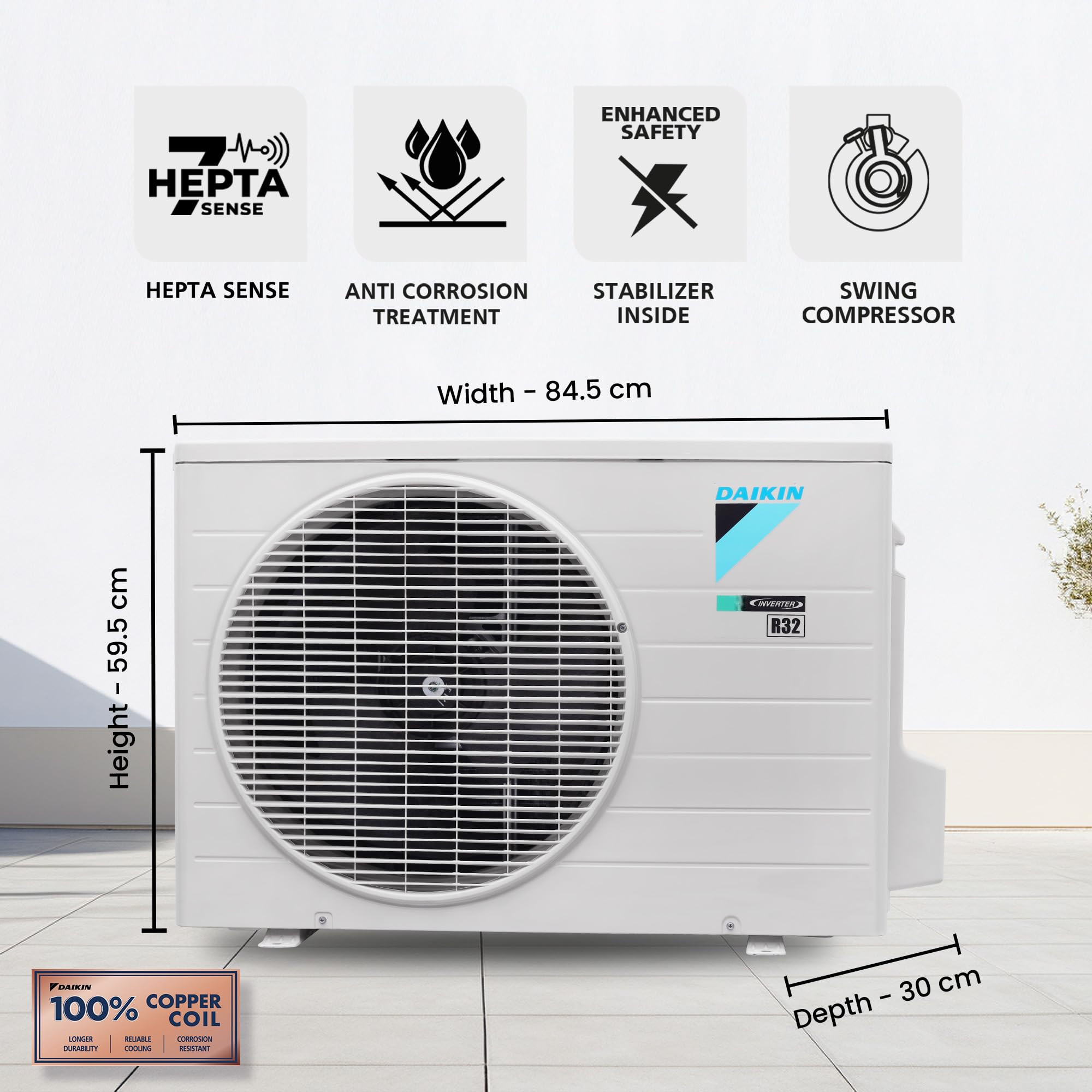 Daikin 15 Ton 3 Star New Star rated Inverter Split AC Copper PM25 Filter MTKL50XV16 White