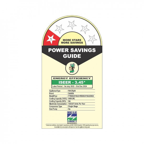 Daikin 18 Ton 1 Star Fixed Speed Split AC Copper Anti Bacterial Filter 2022 Model FTE60UV16 White