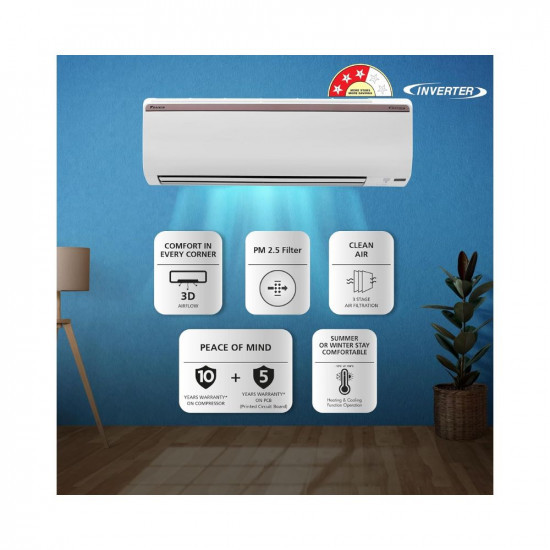 Daikin 18 Ton 3 Star Hot Cold Inverter Split AC Copper PM 25 Filter FTHT60UV White