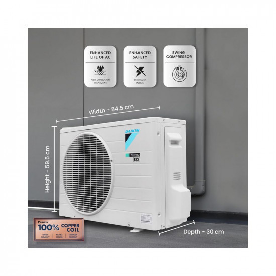 Daikin 18 Ton 3 Star Hot Cold Inverter Split AC Copper PM 25 Filter FTHT60UV White