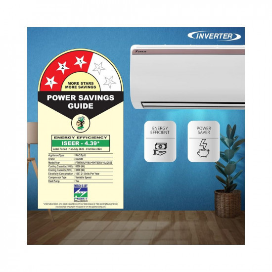 Daikin 18 Ton 3 Star Hot Cold Inverter Split AC Copper PM 25 Filter FTHT60UV White