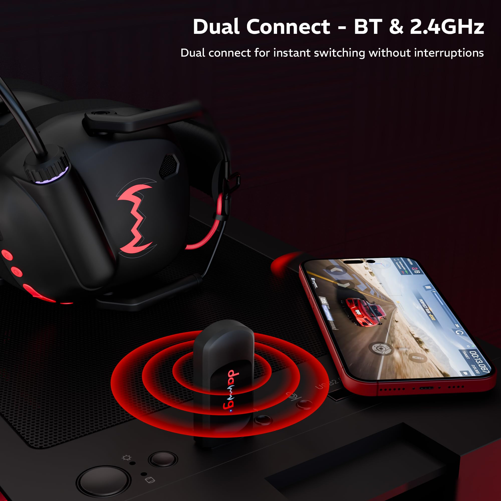 daWg HeadBug G60 Lightweight Wireless Gaming Headphones 20ms Ultra Low Latency 24GHz Bluetooth v54 40mm Neodymium Drivers Crystal Clear Mic Soft Leatherlite Headband for PS5 PS4 PC Mobile