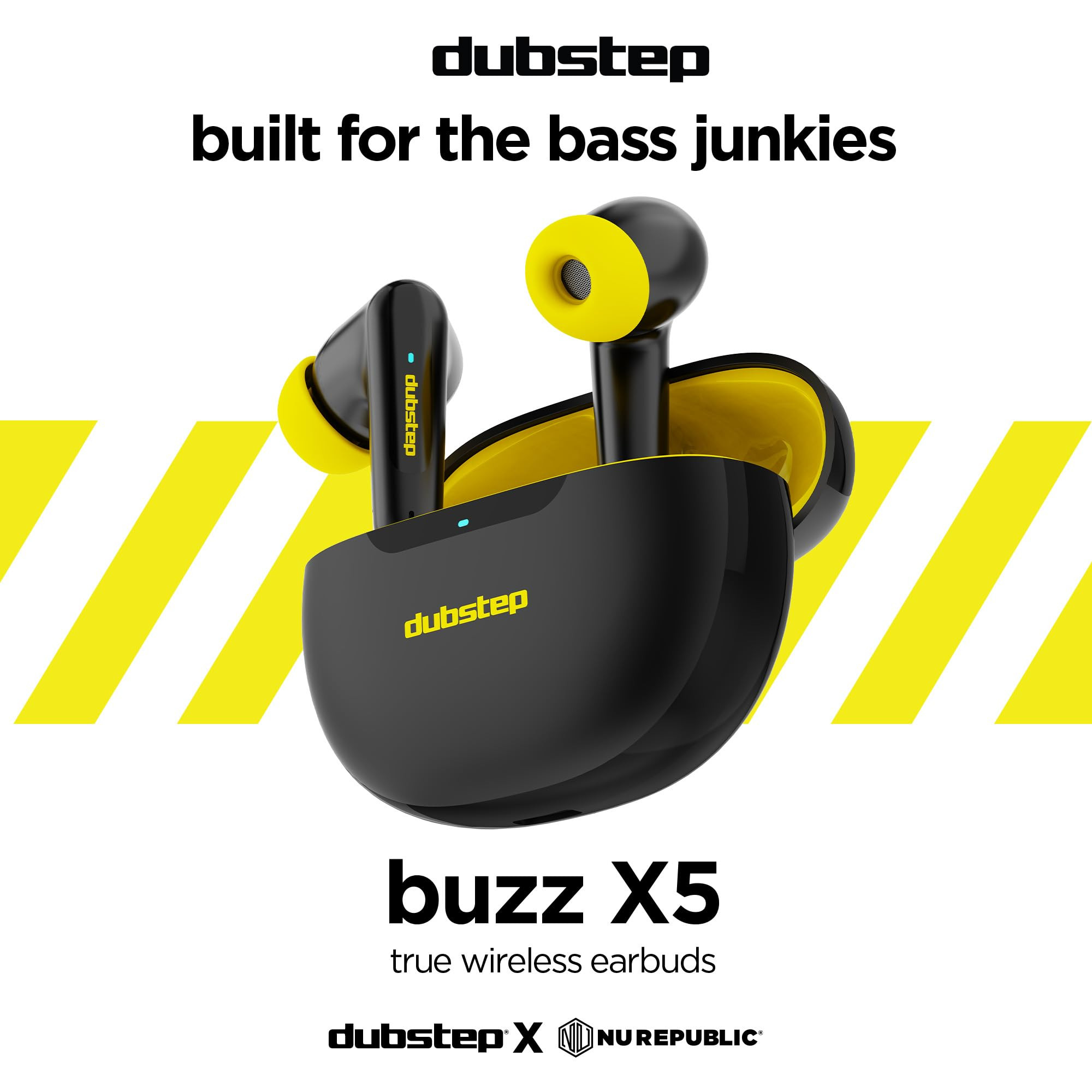 Dubstep Buzz X5 in-Ear Wireless Earbuds with Upto 50 hrs Playtime 13mm Dynamic Drivers X-Bass Technology ENC Clear Calls TWS Earbuds Bluetooth V53 Earphones Type-C Fast Charging BlackYellow