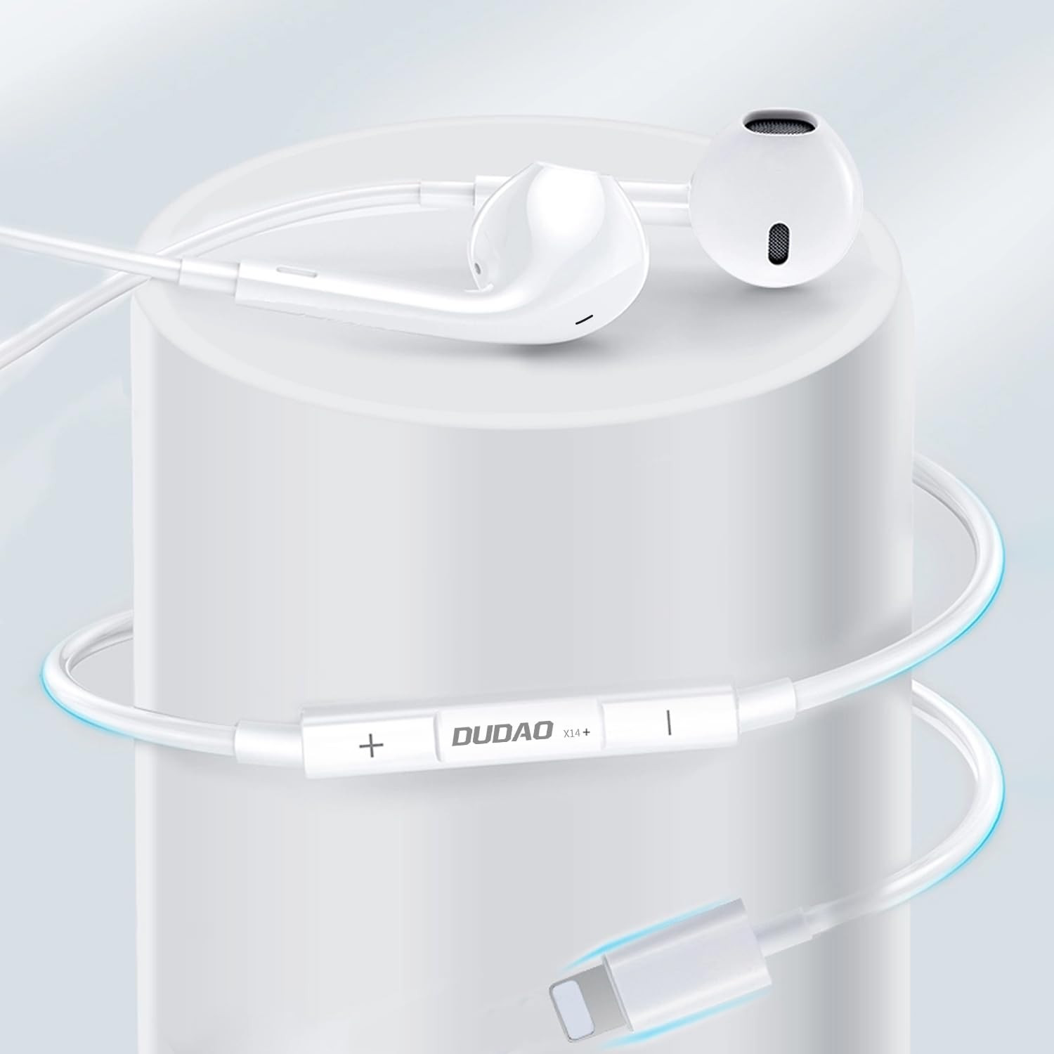 DUDAO X14 Lightning Earphones 14mm Hi-Fi Stereo Sound Noise Cancelling Headset with Mic Volume Control New Tuning Hole Design Compatible with iPhone 14131211XXSXR87