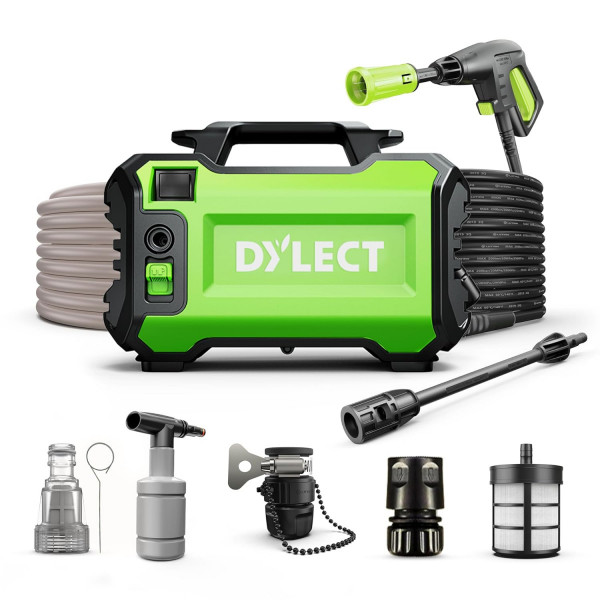Image of DYLECT Ultra Clean High Pressure Car Washer Pump, 1400 Watts Motor, 120 Bars Pressure, 6.5L/Min Flow Rate, 5m Outlet Hose, Portable, for Bike and Home Cleaning, Includes 11 Accessories