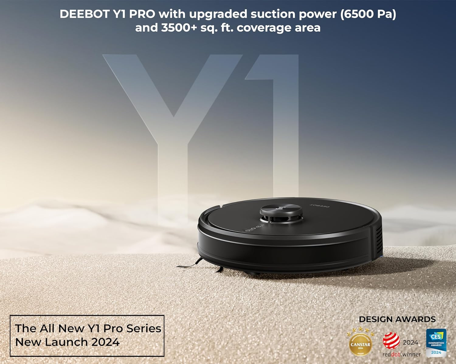 ECOVACS Deebot Y1 PRO 2-in-1 Robot Vacuum Cleaner 2024 New Launch 6500 Pa Powerful Suction 5200 mAh Battery Covers 3500 Sq Ft in One Charge Advanced Navigation Technology  True Mapping