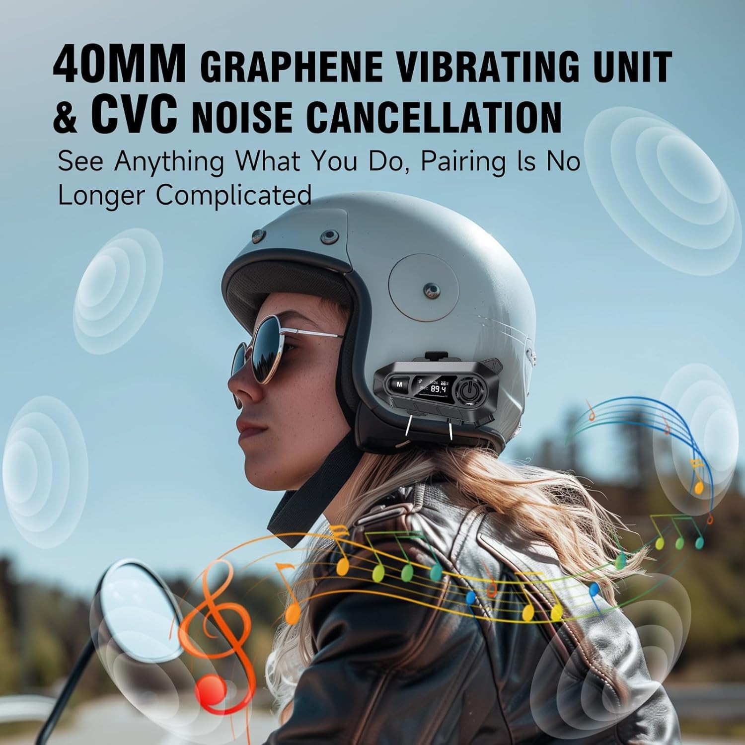 EDYELL A1 Motorcycle Bluetooth On Ear Headsets Smart LED Display Helmet Bluetooth with FM Radio HD Calling and HiFi Music IP67 Waterproof Helmet Headset Compatible with All Helmets A1 Black