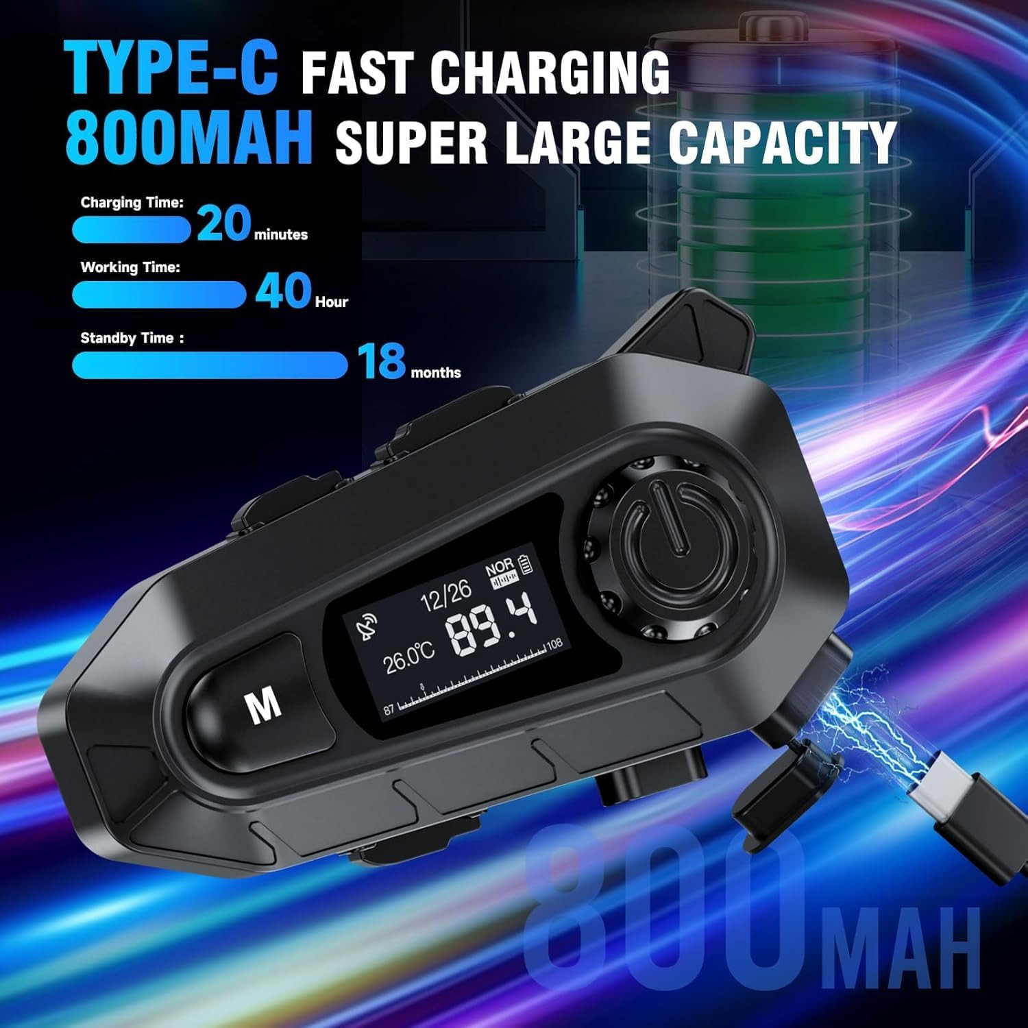 EDYELL A1 Motorcycle Bluetooth On Ear Headsets Smart LED Display Helmet Bluetooth with FM Radio HD Calling and HiFi Music IP67 Waterproof Helmet Headset Compatible with All Helmets A1 Black