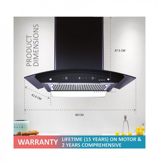 Elica 60 cm 1200 m3hr Filterless Autoclean Kitchen Chimney with 15 Years Warranty