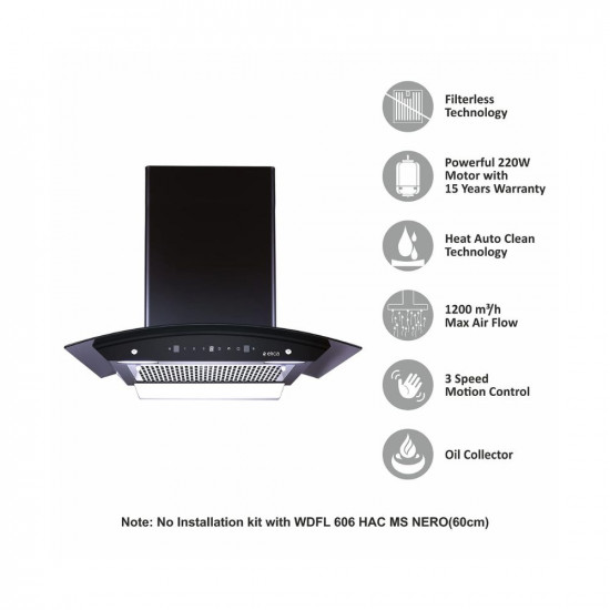 Elica 60 cm 1200 m3hr Filterless Autoclean Kitchen Chimney with 15 Years Warranty