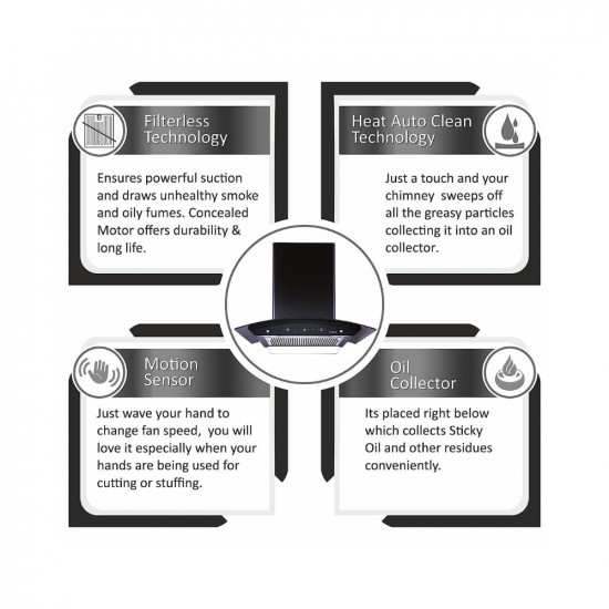 Elica 60 cm 1200 m3hr Filterless Autoclean Kitchen Chimney with 15 Years Warranty