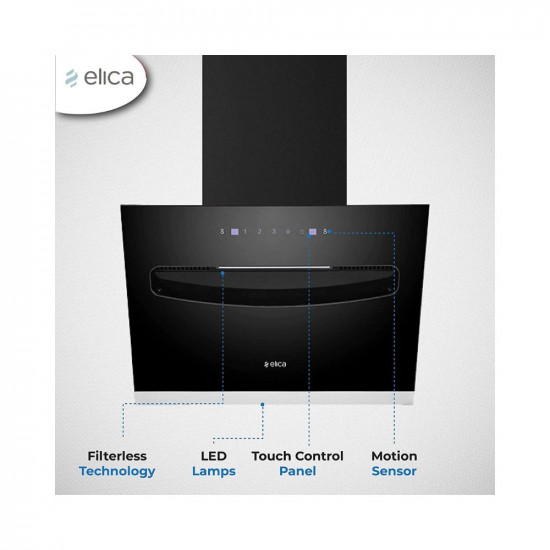 Elica 60 cm 1200 m3hr Filterless Kitchen Chimney with 15 Years Warranty EFL-S607 LTW VMS Motion Sensor Control Black
