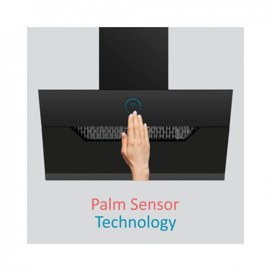 Elica 90 cm 1350 m3hr Filterless Auto Clean Angular Chimney with 15 Years Warranty EFL 107 HAC LTW VMS 90 Touch Palm Sensor Control Black