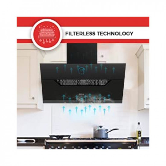 Elica 90 cm 1350 m3hr Filterless Auto Clean Angular Chimney with 15 Years Warranty EFL 107 HAC LTW VMS 90 Touch Palm Sensor Control Black