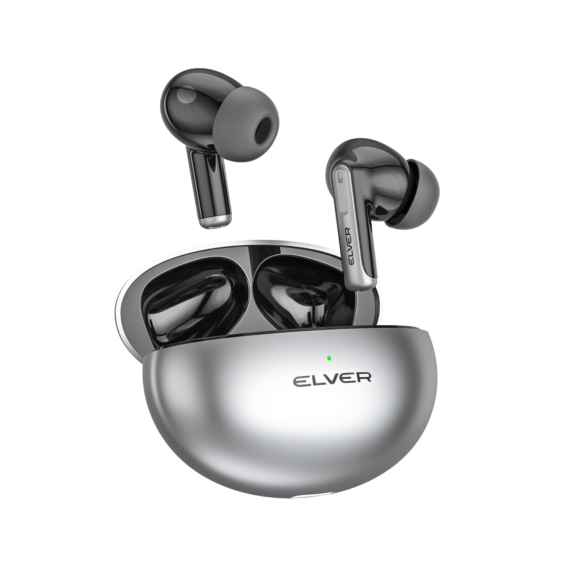 Elver Buds X - Dual ANCENC Dynamic Drivers with 32dB ANC with 4 mics Upto 50HRS Playback True Light Sensor Intuitive Touch Controls BT v53 Wireless Charging Type-C Fast ChargingMetallic
