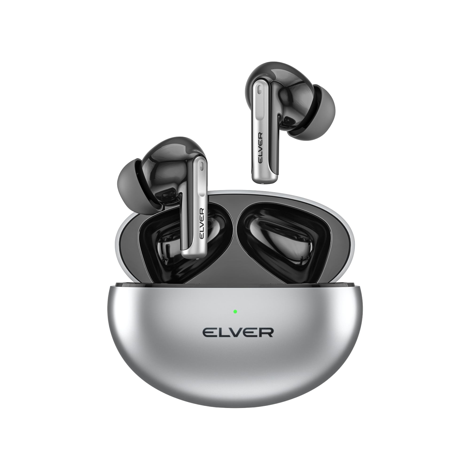 Elver Buds X - Dual ANCENC Dynamic Drivers with 32dB ANC with 4 mics Upto 50HRS Playback True Light Sensor Intuitive Touch Controls BT v53 Wireless Charging Type-C Fast ChargingMetallic