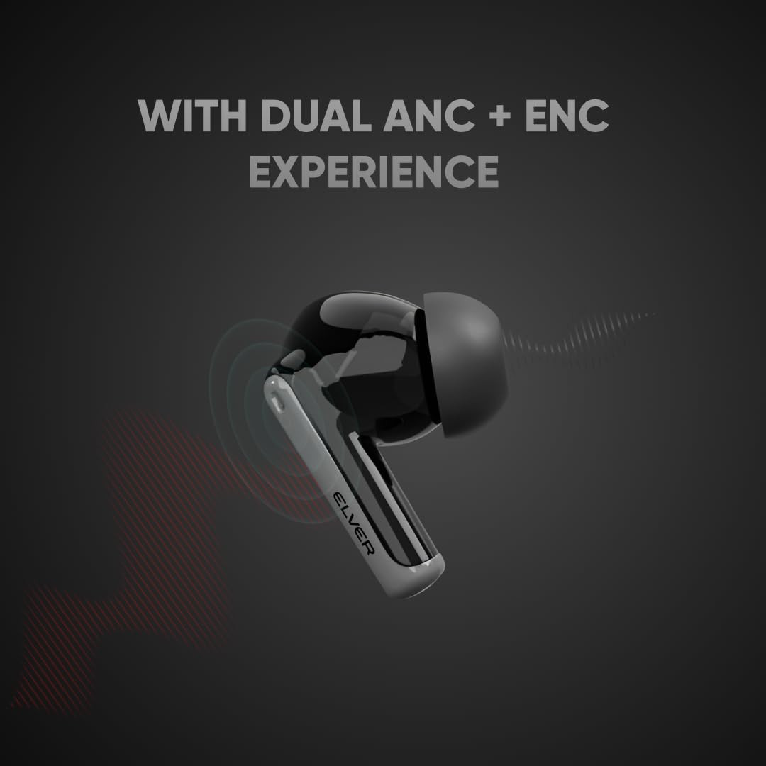Elver Buds X - Dual ANCENC Dynamic Drivers with 32dB ANC with 4 mics Upto 50HRS Playback True Light Sensor Intuitive Touch Controls BT v53 Wireless Charging Type-C Fast ChargingMetallic