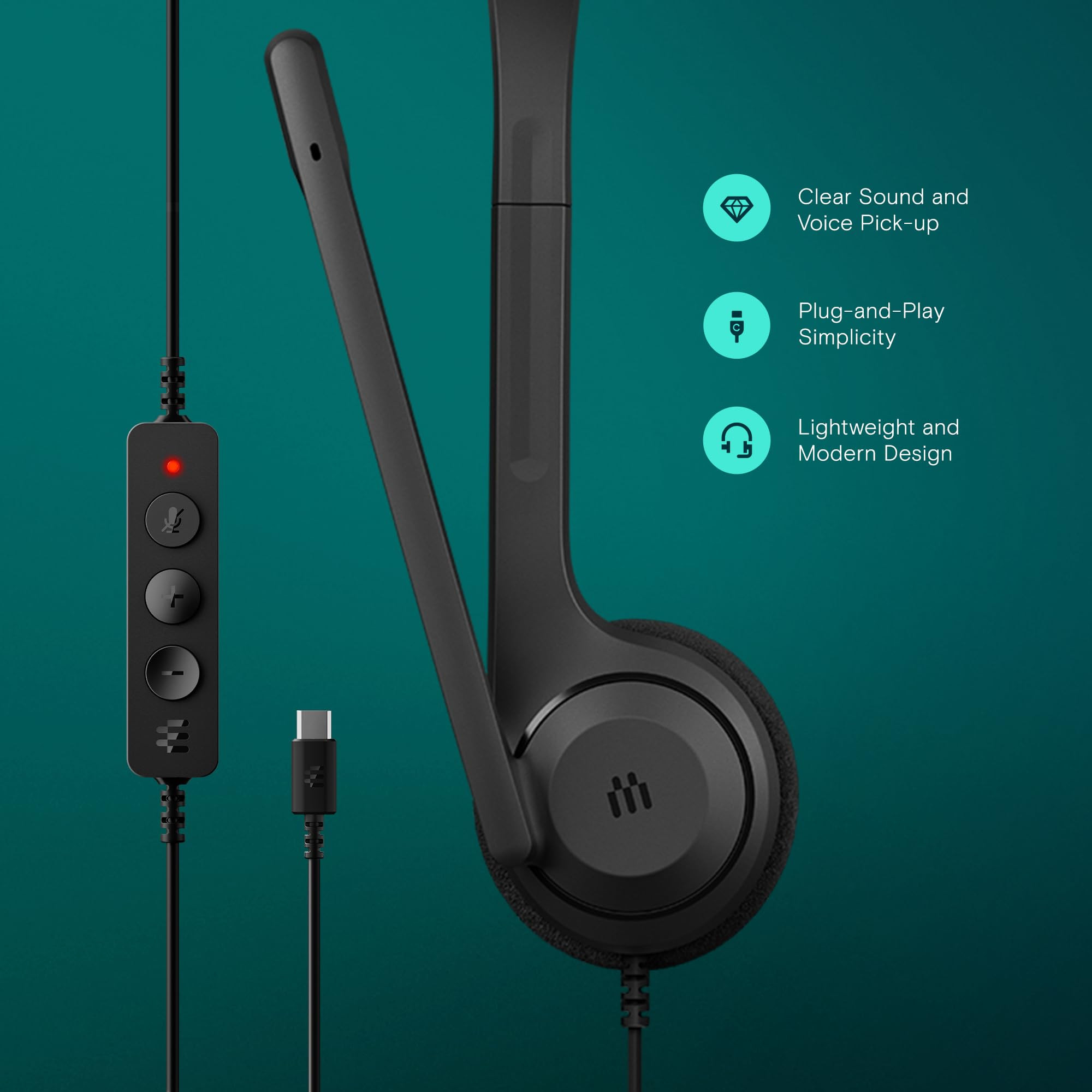 EPOS C1 High-Fidelity USB-C Wired Headset - Crystal-Clear Audio Quality Exceptional Noise Reduction Mic Ergonomic Design for Extended Wear Chromebook Certified for Seamless Integration