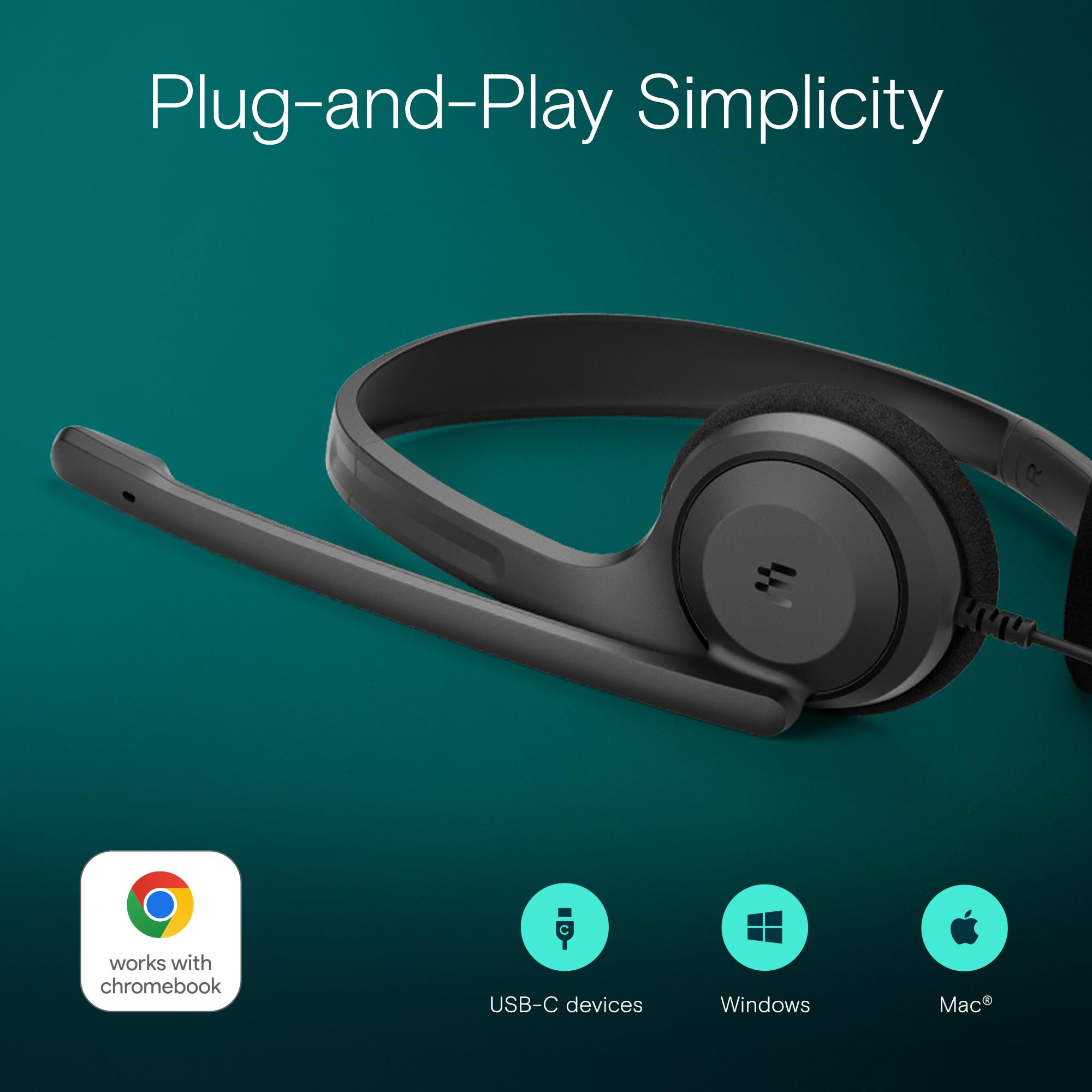 EPOS C1 High-Fidelity USB-C Wired Headset - Crystal-Clear Audio Quality Exceptional Noise Reduction Mic Ergonomic Design for Extended Wear Chromebook Certified for Seamless Integration