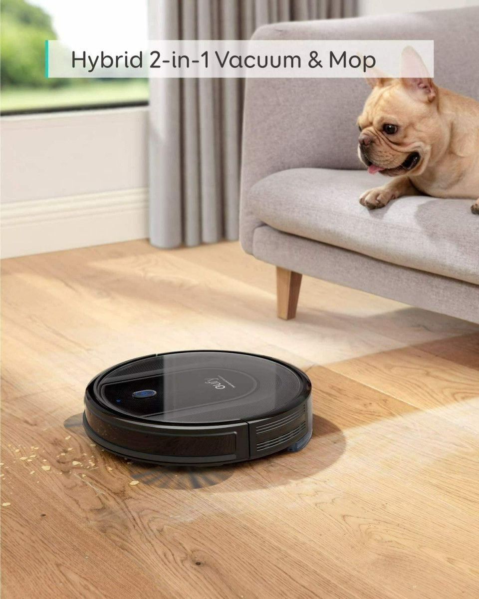 EUFY by Anker Robovac G10 Hybrid Robotic Vacuum Cleaner Dynamic Navigation 2-in-1 Sweep and Mop Wi-Fi Super-Slim 2000Pa Strong Suction Quiet Self-Charging for Hard Floors Only - Black
