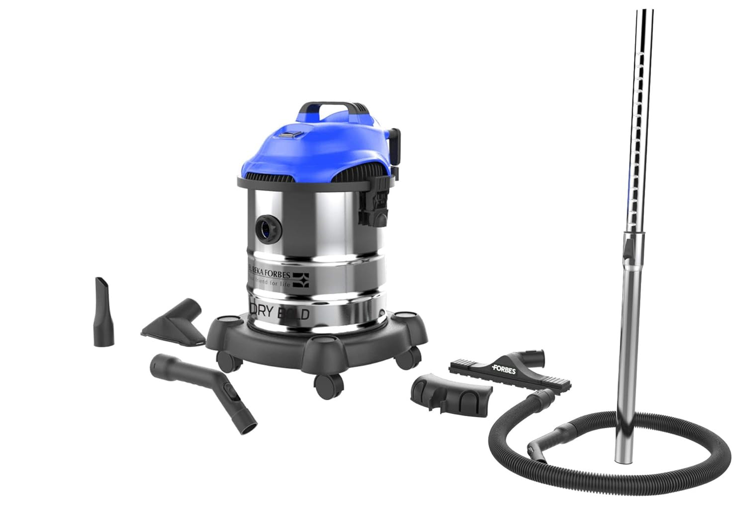 Eureka Forbes Bold Wet Dry 1400 Watts 20 KPa High Power Suction Vacuum Cleaner Blower Function 20 Litres Tank Capacity Stainless Steel Body 7 Accessories Lightweight 1 Year Warranty