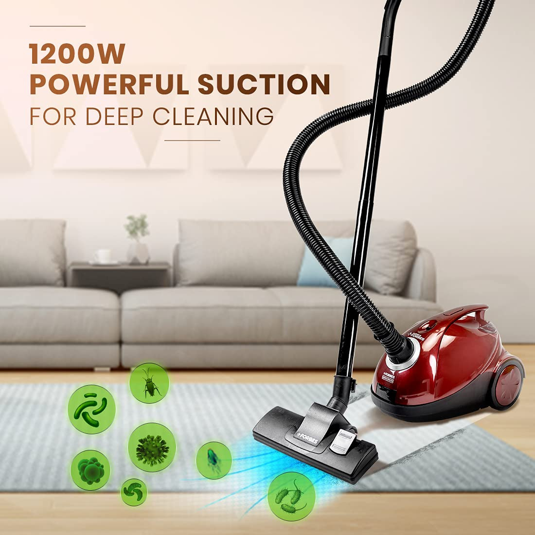 Eureka Forbes Quick Clean DX Vacuum Cleaner with 1200 Watts Powerful Suction Control 3 Free Reusable dust Bag worth Rs 500 comes with multiple accessories dust bag full indicator Red standerd